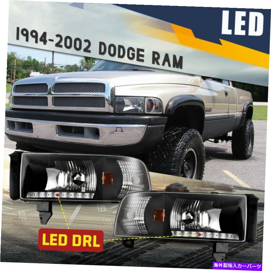 USヘッドライト 94-02 Dodge RAM 1500 2500 3500フロントランプのLED DRLヘッドライトBLACK / CLEAR LED DRL Headlights for 94-
