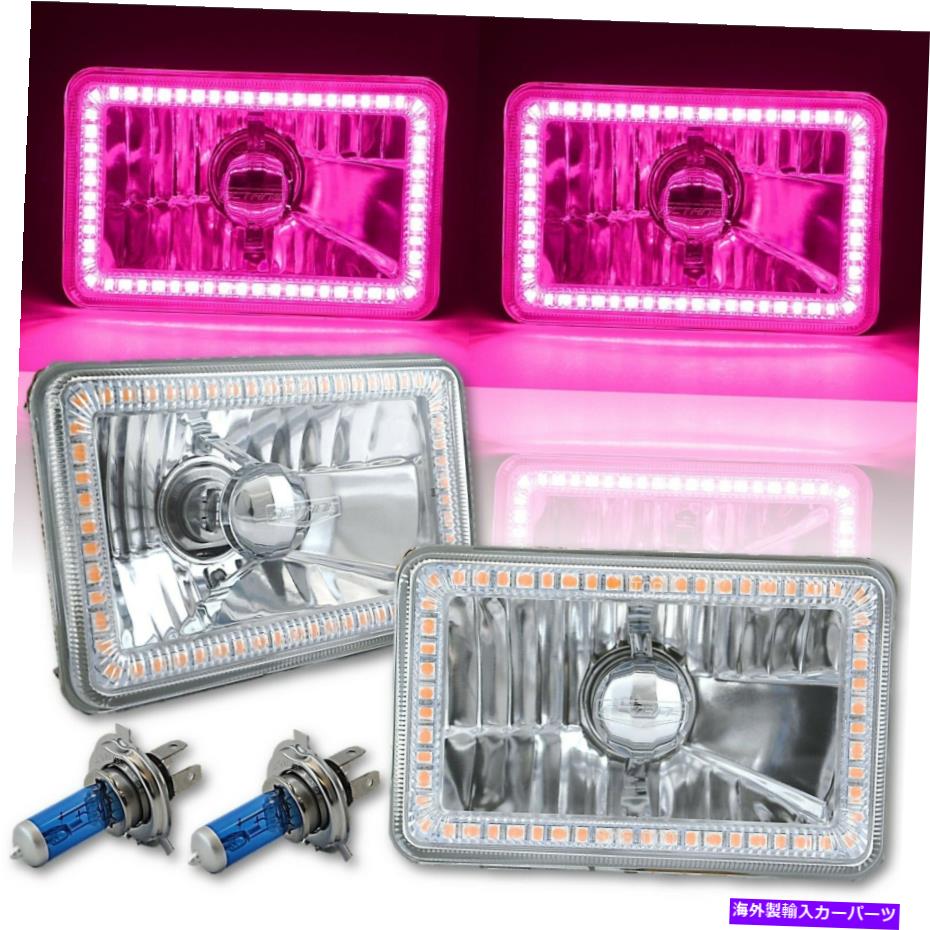 USヘッドライト 4×6ピンクSMD LEDハローエンジェルアイヘッドライトヘッドランプ60Wハロゲン電球ペア 4X6 Pink SMD LED Halo An