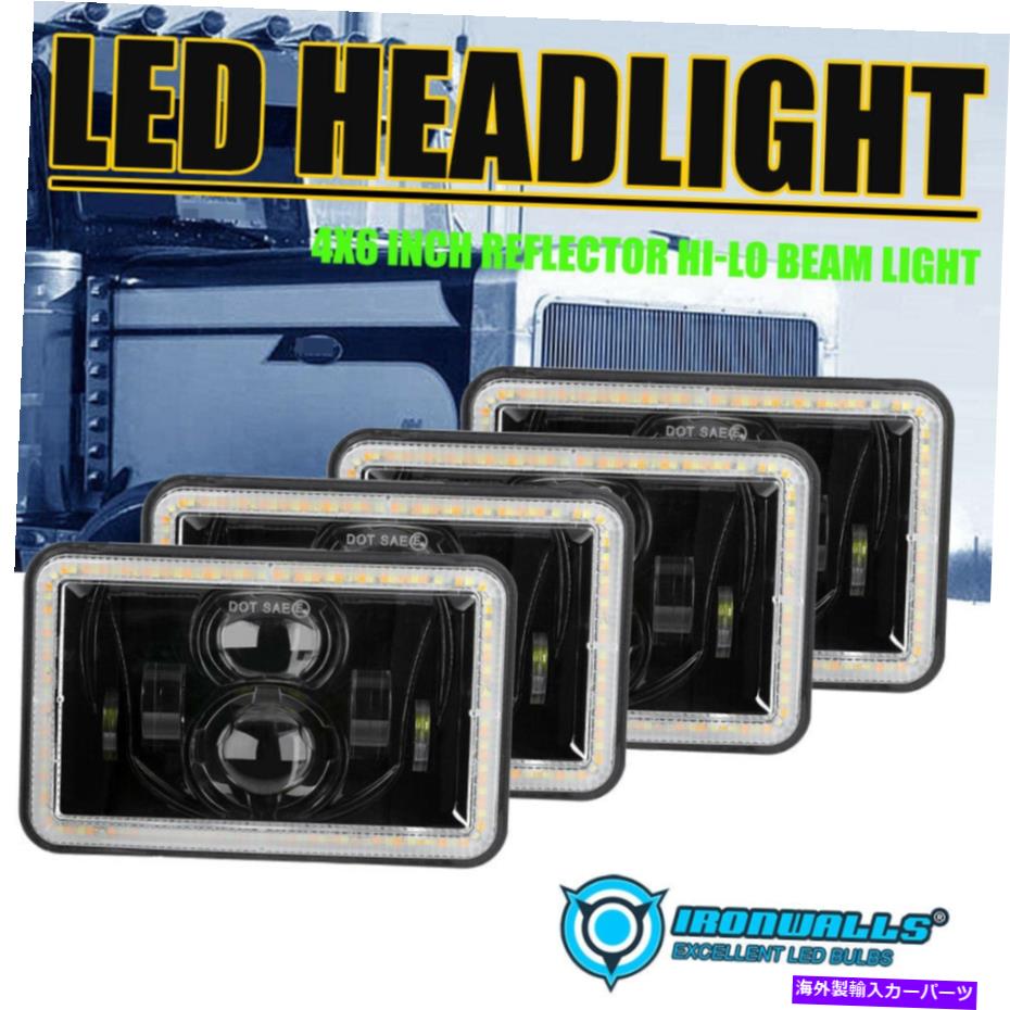 USヘッドライト 4ピース4x6 '' LEDヘッドライトHI / LO W / DRL FIT KENWORTH FREIGHTLINER FLD120 112トラック 4pcs 4x6'' LED