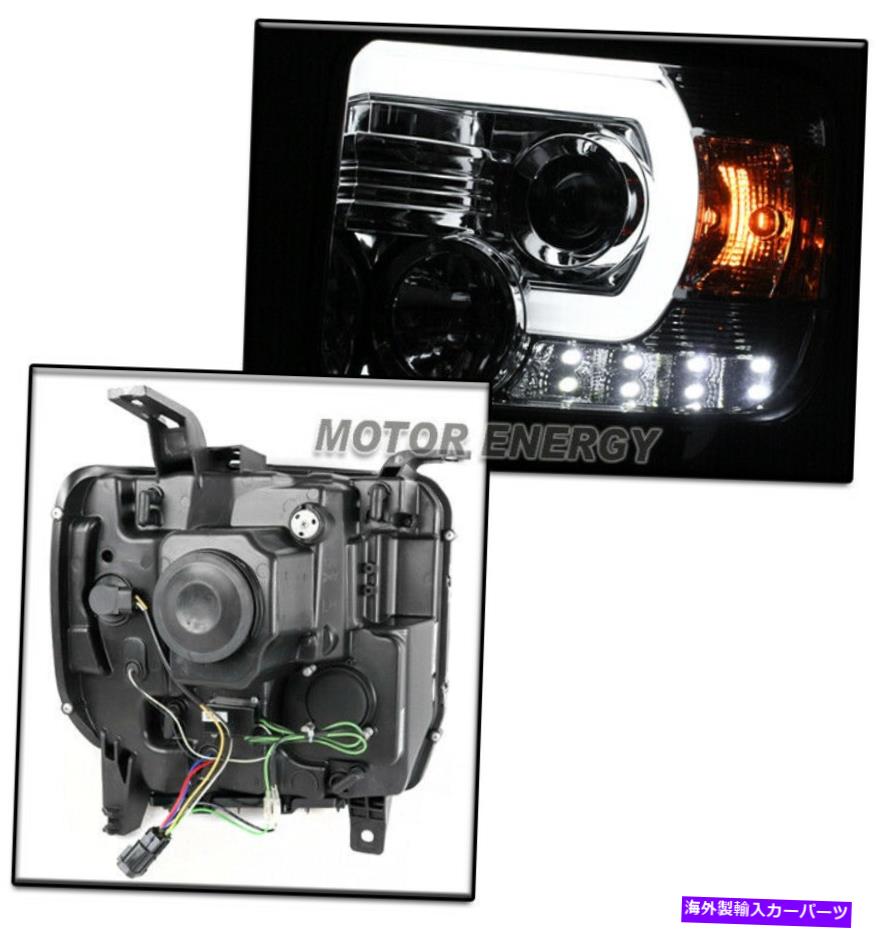 USヘッドライト フィット14-15 GMC Sierra 1500 2500 3500 HD LED Chromeプロジェクターヘッドライト+ DRL信号 FIT 14-15 GMC SI