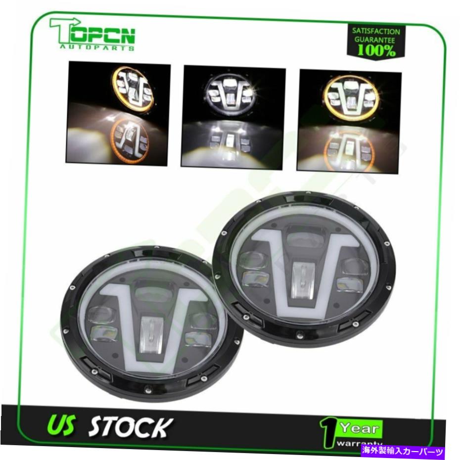 USヘッドライト ジープ・ルランラーJK LJ TJ CJ 2pc 7 ラウンドLEDヘッドライトハロー角の目 Fit For Jeep Wrangler JK LJ TJ C