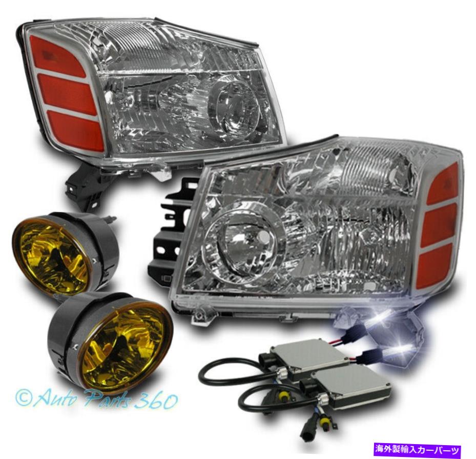 USヘッドライト Crystal Headlights Chrome + Fog Ellow + 10K HID 04-15 Titan / 05-07 Armada Pickup CRYSTAL HEADLIGHTS CHROME+FOG Y