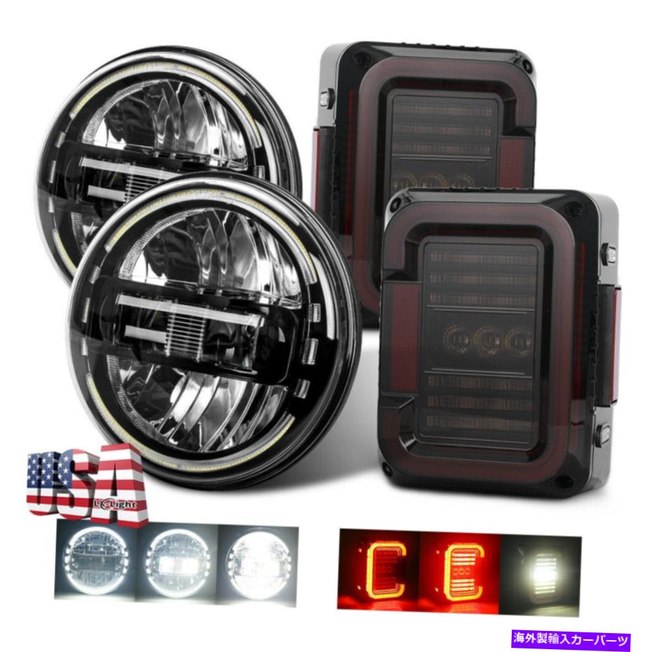 USヘッドライト 4PC for Jeep Wrangler 07-17 7 LED Halo Headlight Taillight Smoke Lens Combo Kit 4pc For Jeep Wrangler 07-17 7 L