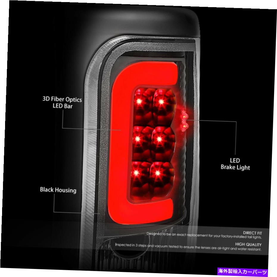 USテールライト 94-02 Dodge Ram用のペアブラックハウジングクリア3D U-Halo Red LEDテールライトLH + RH PAIR BLACK HOUSING CL