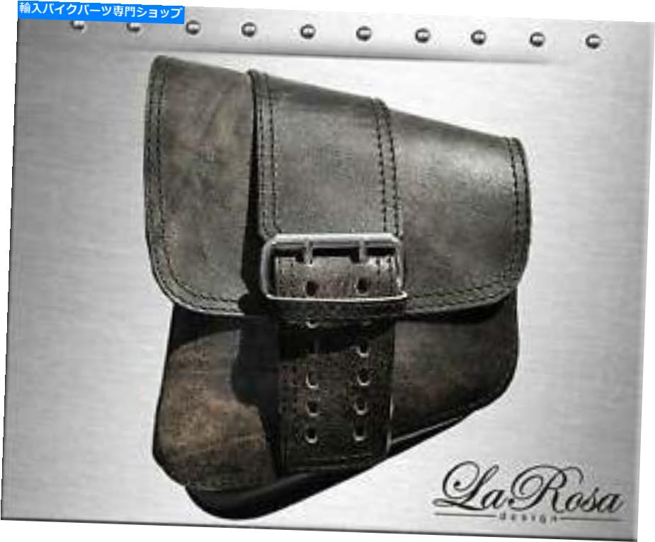 サイドバック ラロザ素朴な黒革ビッグストラップハーレーソフト硬質左マウントサドルバッグ La Rosa Rustic Black Leather Big S