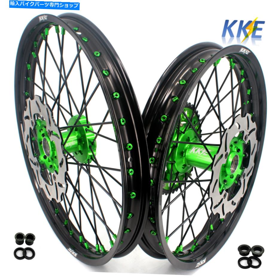 ホイール KKE 21 19 CNC Dirt Bike Wheels Rims Fit KX250F KX450F 2006-2014 Black Spoke KKE 21 19 CNC Dirt Bike Wheels